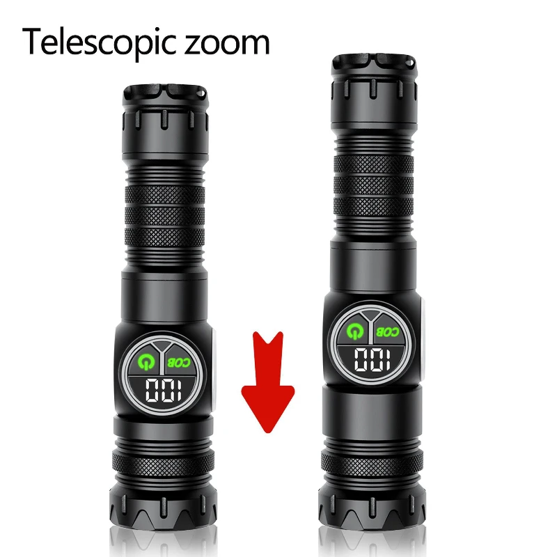 5000 lumens 6800 mah battery Outdoor camping patrol dual light source intelligent display aluminum tactical flashlight