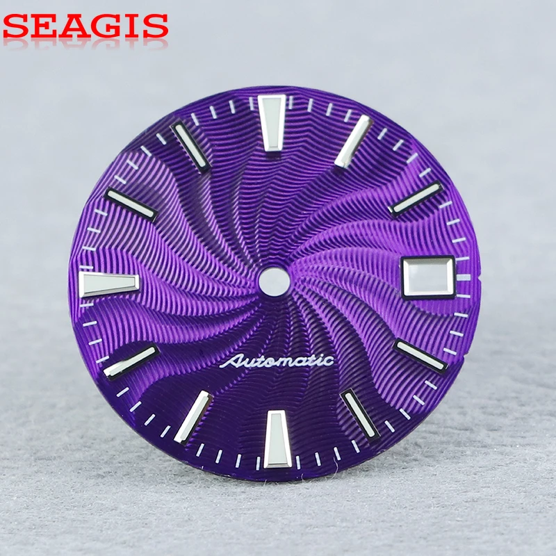 ساعة SEAGIS متعددة الألوان بمينا Guilloche 28.5 ملم NH35/36 حركة أزرق لوم بدون شعار ساعة فاخرة