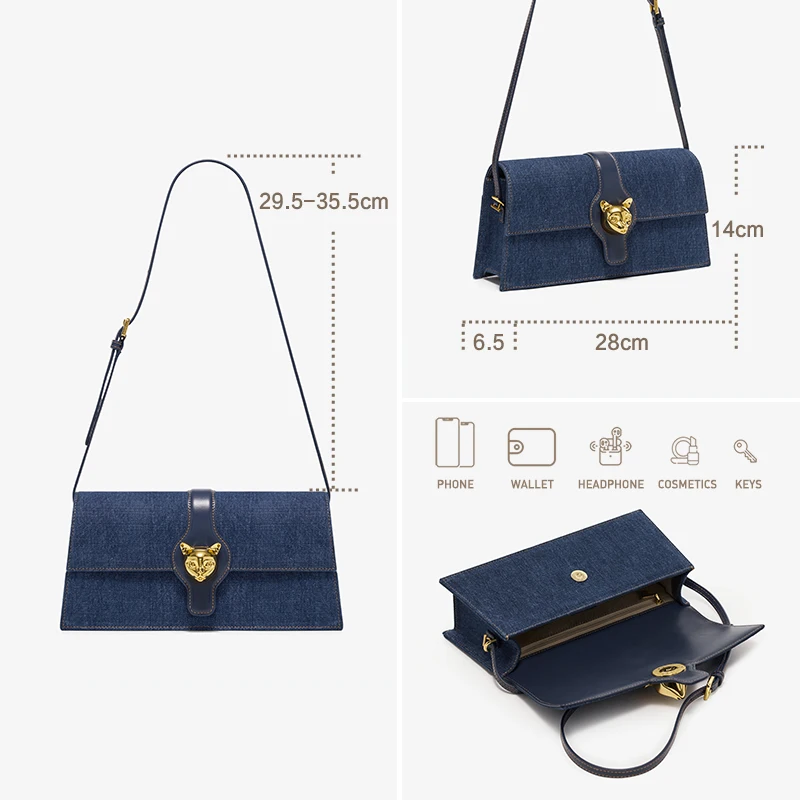 BAFELLI-Bolso de mano de cuero con solapa para mujer, cartera femenina de marca de lujo, estilo RETRO, DENIM, tendencia de hombro, 2023