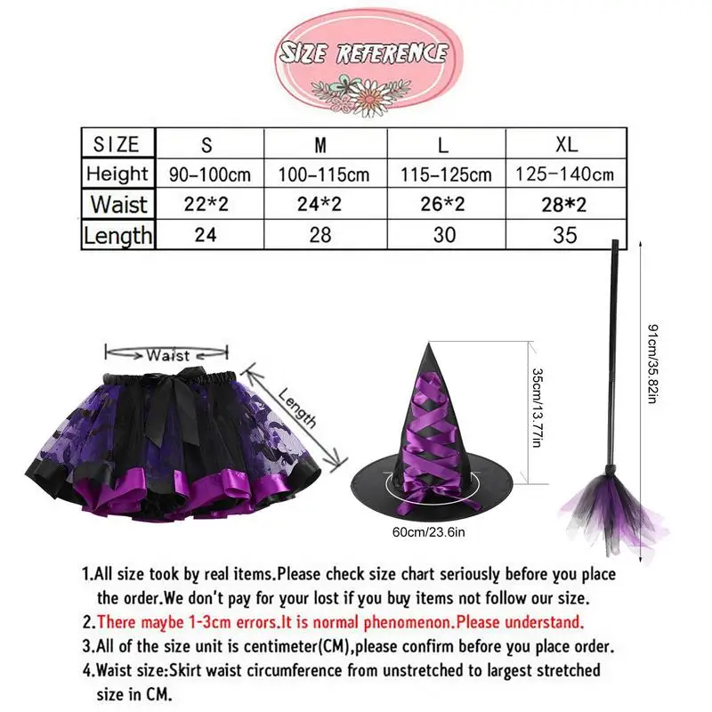 Halloween Kids Witch Costume Dress Up Outfit Tutu Hat Broom For Little Girls Kids Dress Up Witch Costume Elastic Practical Props