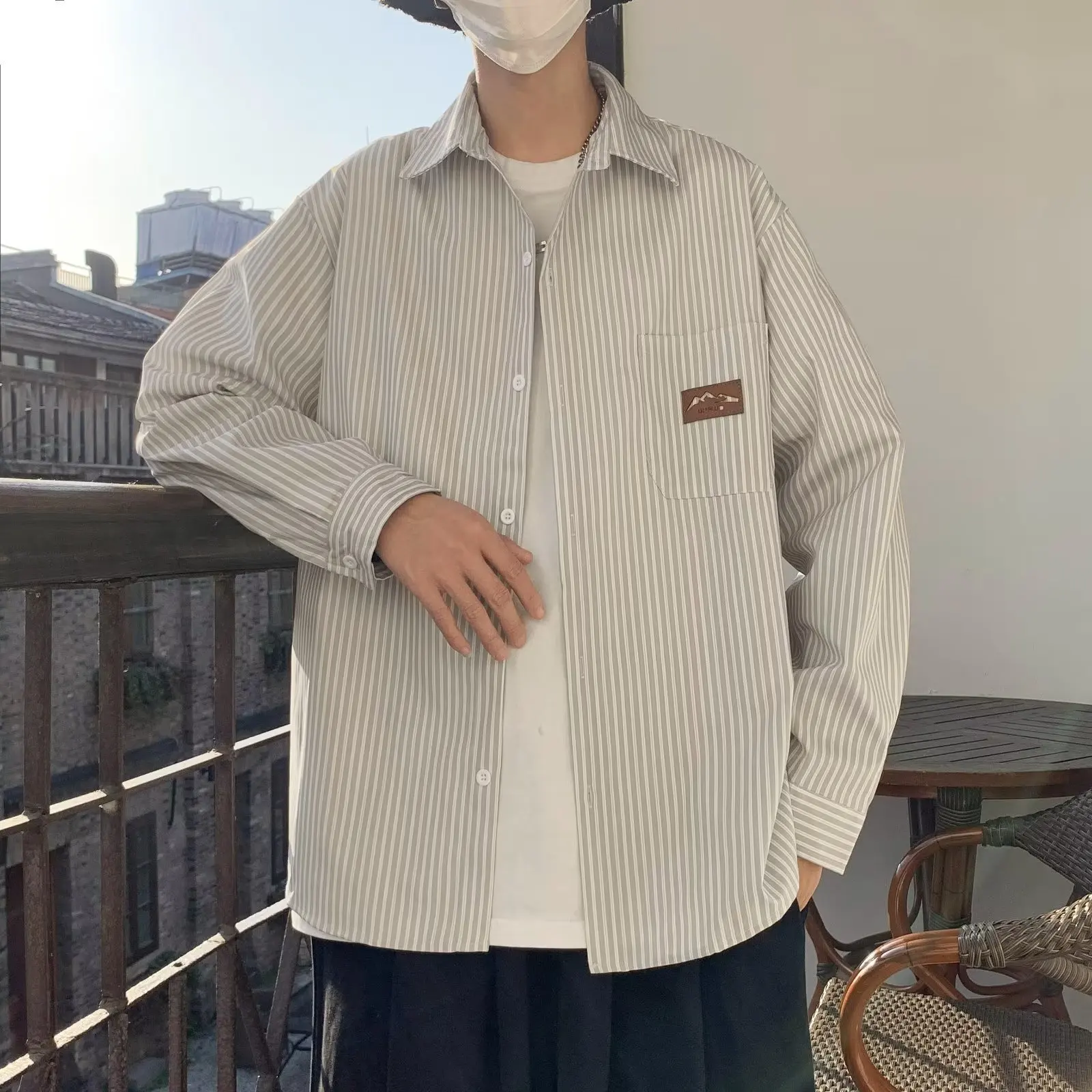 Men's Long Sleeve Stripes Shirts, Comfortable Blouses, Casual Loose Single Breasted, Male Vintage Shirt, Spring, Autumn