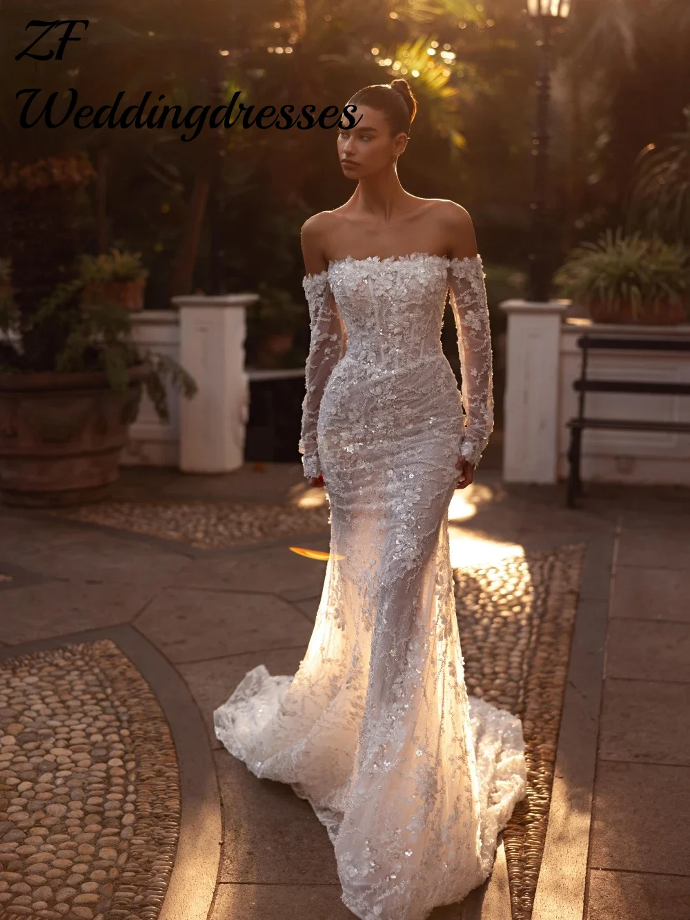 

Роскошное длинное свадебное платье русалки из бисера по индивидуальному заказу, свадебное платье без бретелек с кружевной аппликацией, платья со съемным шлейфом для невесты