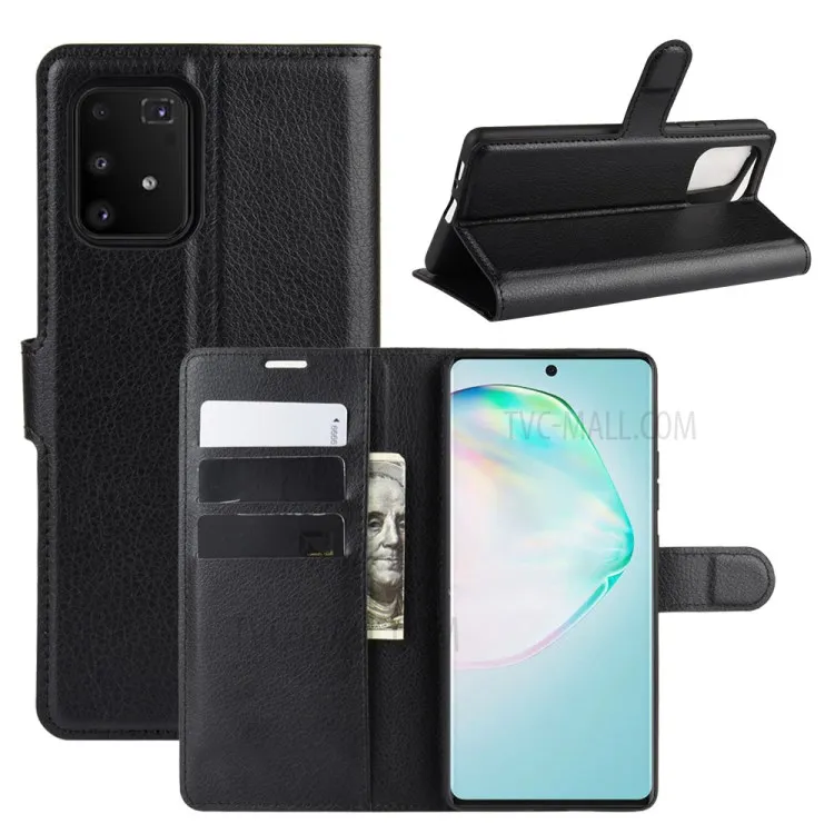 

Litchi Skin Wallet Leather Stand Case for Samsung Galaxy A91 / M80s / S10 Lite - Black