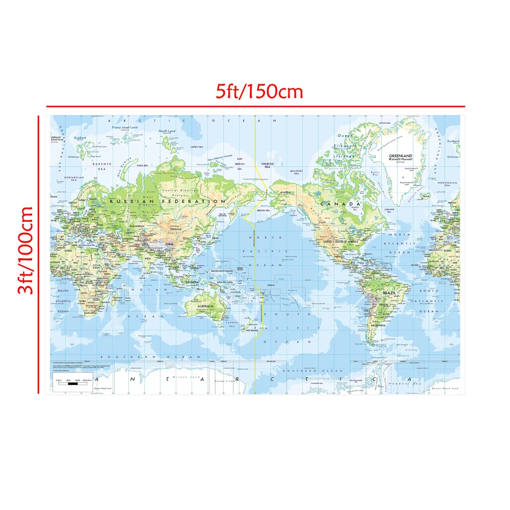 แผนที่โลกขนาด 150x100 ซม. โปสเตอร์ภาษาอังกฤษ ภาพติดผนังแบบพับได้ สำหรับตกแต่งห้องนั่งเล่น ห้องนอน และสำนักงาน