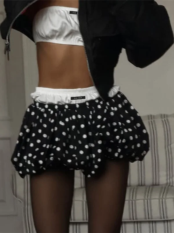 

Sexy Ultra-ort Flower Bud f Skirt Street Sle Spring 2025 Polka Dot Pattern Polyester Fabric ort Skirt for Women