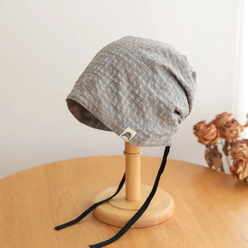 New Plaid Pattern Slouchy Beanie Foldable Cotton Fabric Knit Hat Vintage Style Loose Fit Plaid Skull Cap Casual Daily Wear