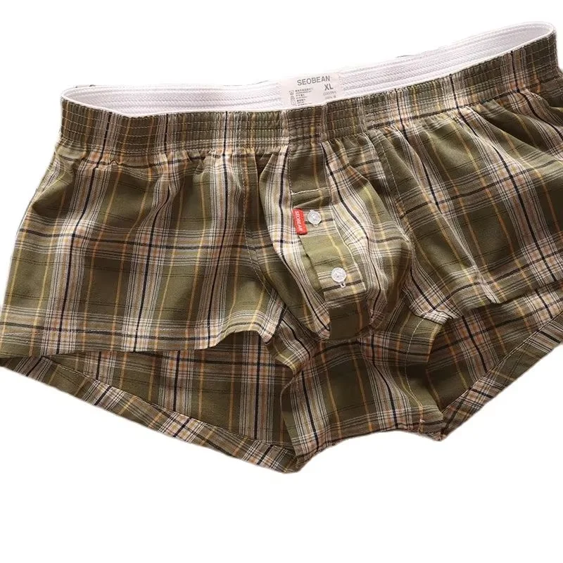 Plaid Bulge Boxy Underwear for Men Cotton Loose Aro Pants Youth Sexy U Conve Pouch Boxer Shorts Homewear Comfort Sleeping Pajama