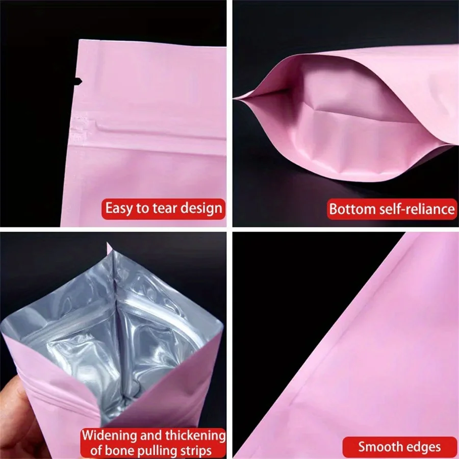 50/100PCS Resealable Matte Pink Zipper Foil Pouches, Multi-scene Storage Bag, Durable Packaging Bag for Cosmetic Accessories