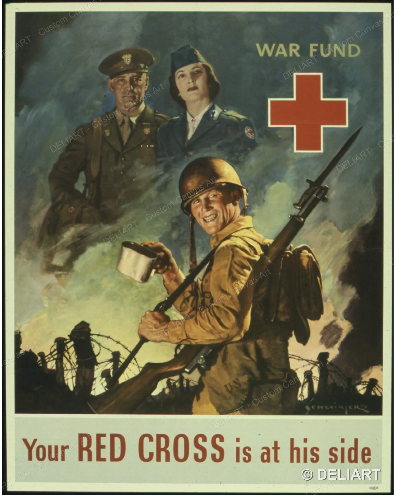 YOUR RED CROSS IS AT HIS SIDE Vintage WWII Propaganda Canvas Wall Art Poster Print Retro Home Decor Unframed