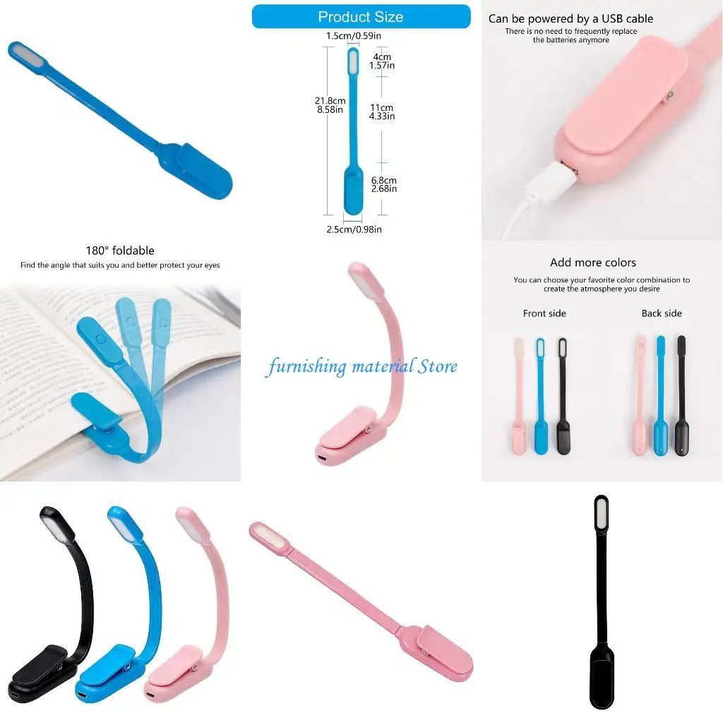 

Y5GD Clip Mount USB Rechargeable Lamp Variable Brightness Three Dyes for Reading