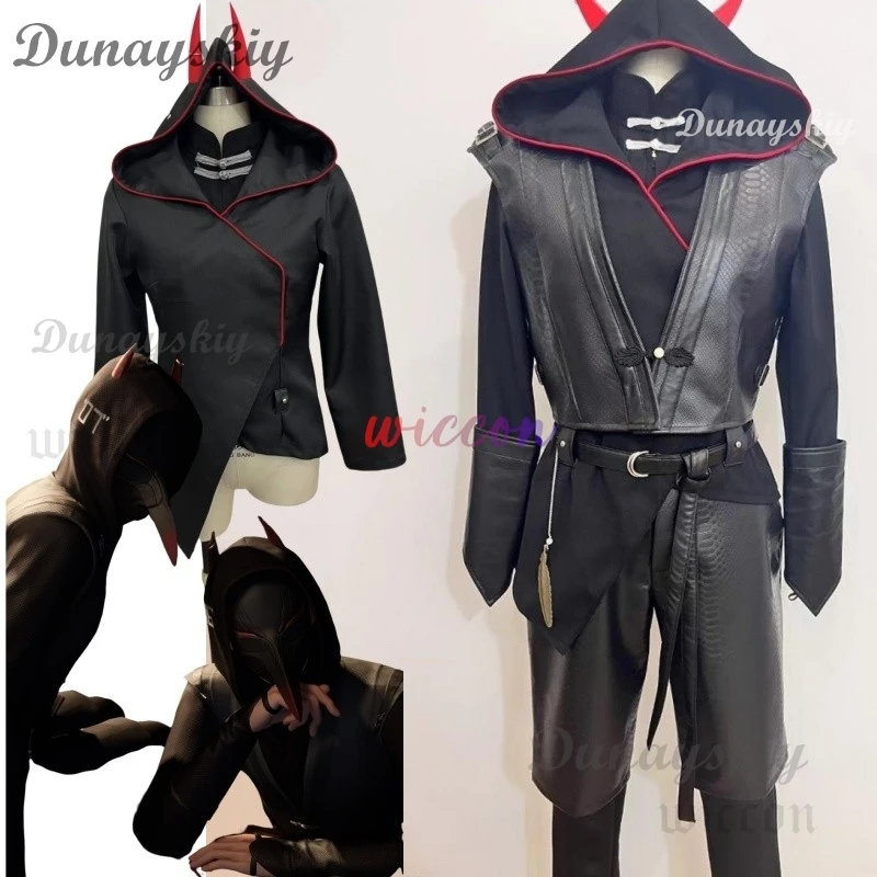 

Love And Deepspace Sylus Subordinate Xue Ming Xue Ying Cosplay Costume Uniform Mask Horn Halloween Carnival Party for Men