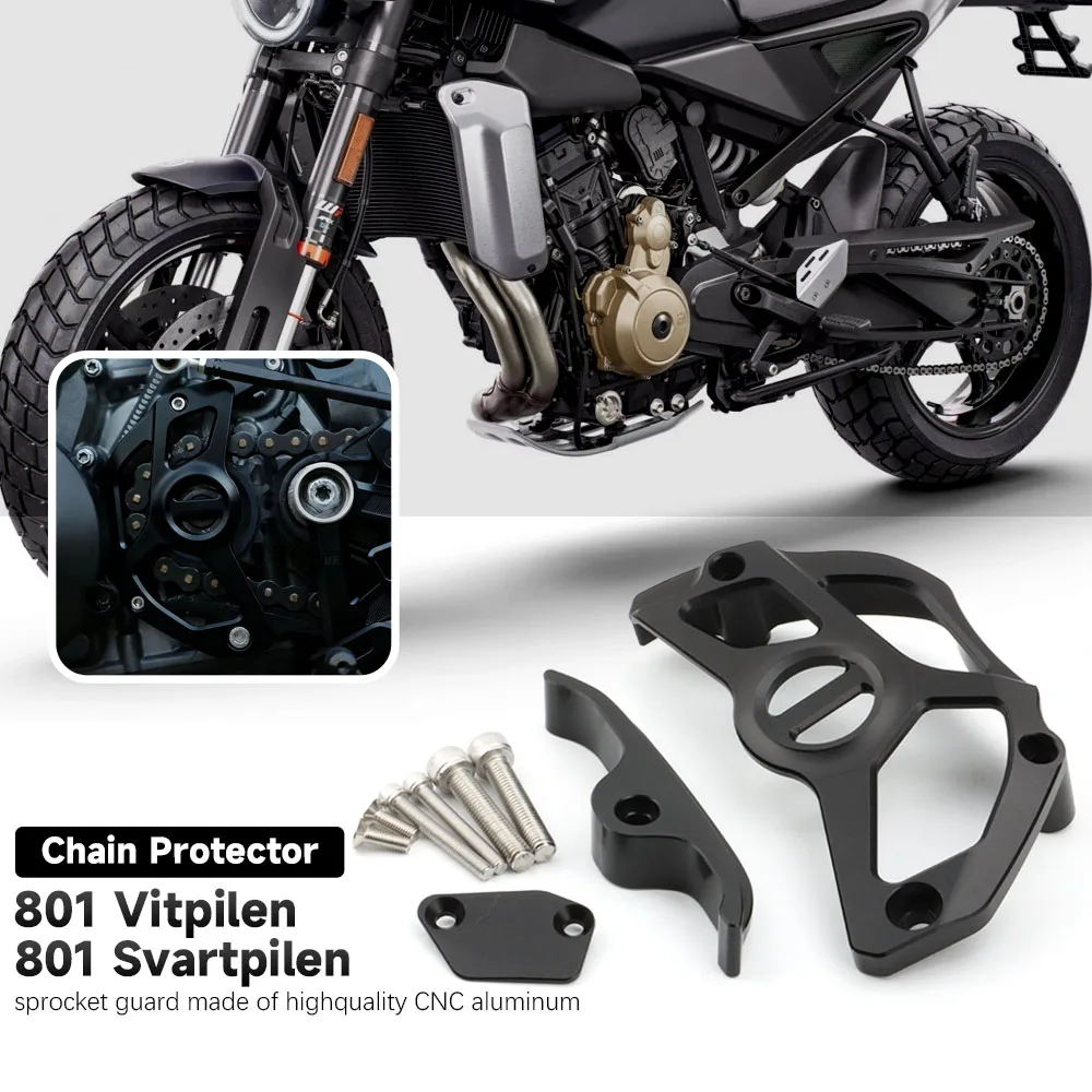 Für Husqvarna 801 Svartpilen 801 Vitpilen 801 2024- Neue Motorrad-Aluminium-Kettenradschutzabdeckung mit Sensor und Kettenführung