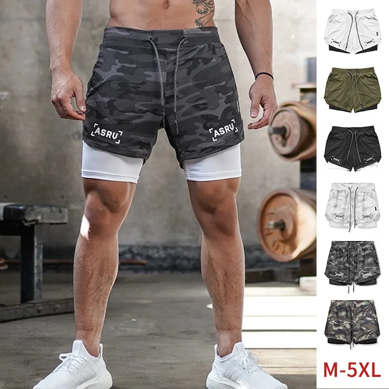 ASRV Men\'s Summer Quick Dry Running 2 in 1 Shorts Sports Jogger Short Pants Male Gym Fitness Workout Sweatpants Plus Size M-5XL