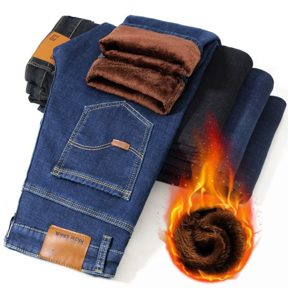 2024 Brand Autumn Winter Warm Flocking Denim Soft Man Activities Fleece Men Jeans y2k streetwear trousers pantalones hombre