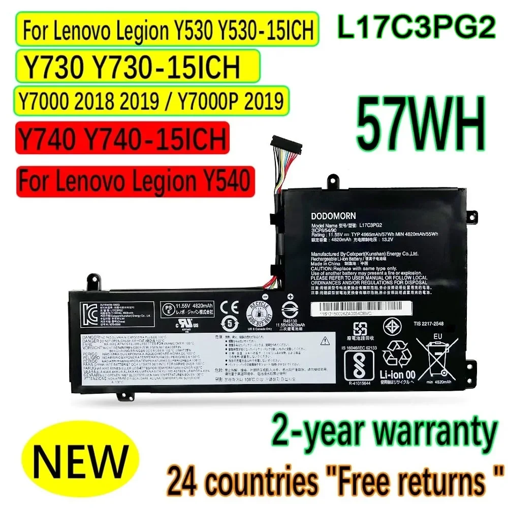 

L17M3PG2 L17C3PG2 Laptop Battery For Lenovo Legion Y530 Y530-15ICH,Y540,Y730 Y730-15ICH,Y740,Y7000 2018 2019, Y7000P 2019, 57Wh