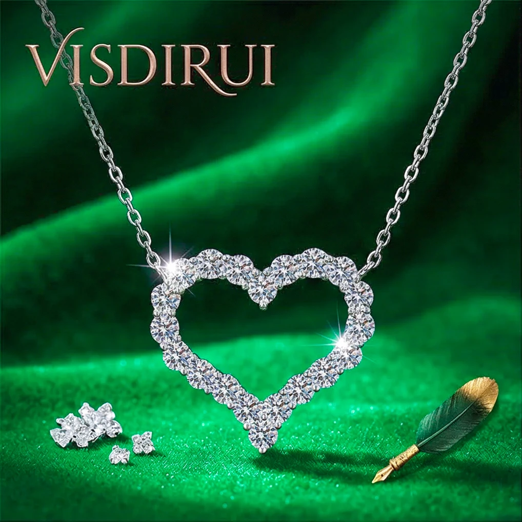 

VISDIRUI Heart Moissanite Pendant Necklace S925 Silver D Color VVS1 0.3ct-2ct Round Cut Fine Jewelry Romantic Gift For Her