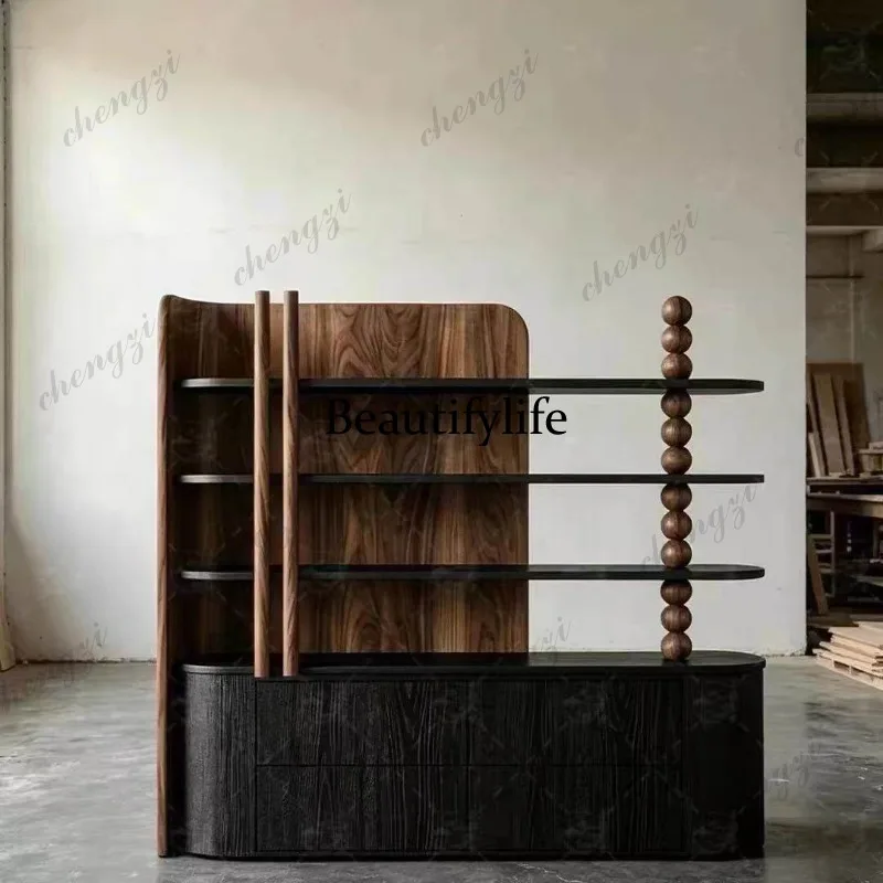 New Chinese-style solid wood display cabinet Modern living room multi-layer display cabinet Storage locker