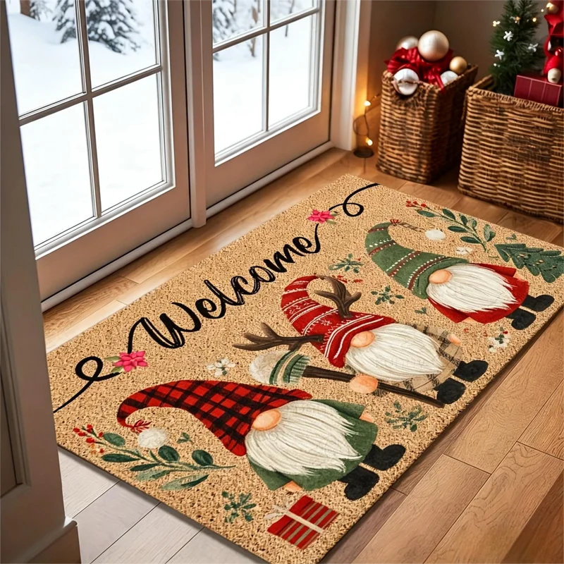 VIKAMA Christmas Gnome Welcome Mat Non‑Slip Indoor Outdoor Entrance Doormat Rug Kitchen Bedroom Xmas Home Festival Decor