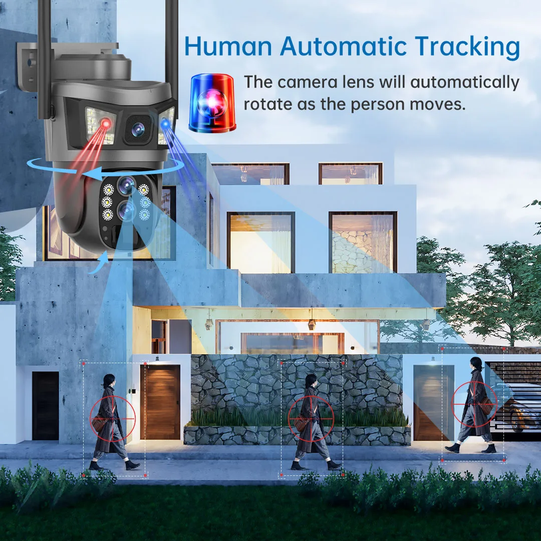 Solar Outdoor Surveillance Camera 10X Zoom 12MP 4G Sim 6K Three Lens Security 360 Human Auto Tracking Surveillance Cam V380 Pro