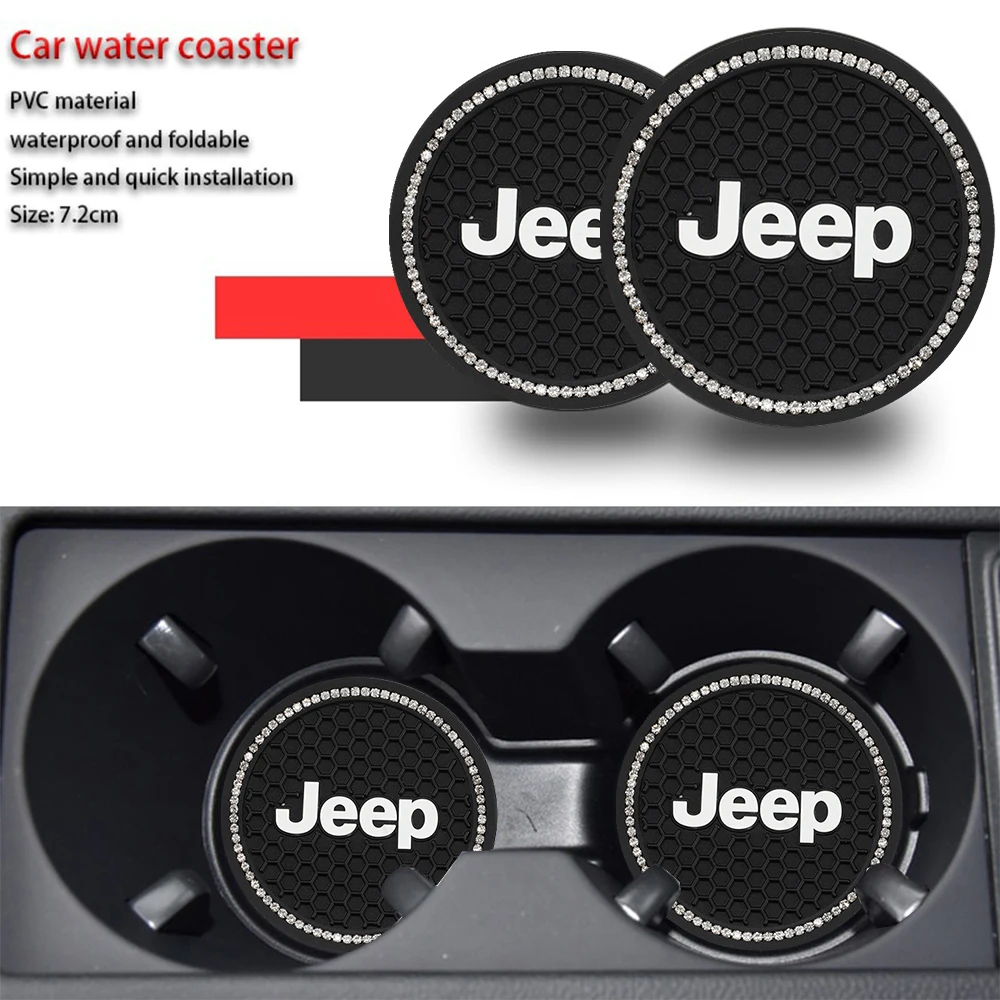 Jeep Multi Models Dedicated Cup Holder Coaster Mats 2Pcs Wear Resistant Anti-slip Interior Ornaments Wrangler JK Grand Cherokee - view 3
