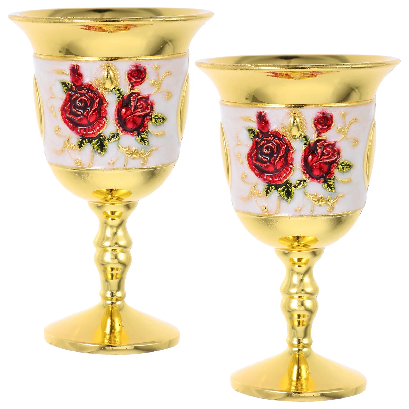 

2Pcs Small Zinc Alloy Embossed Wine Goblets Retro Style Vintage Drinking Cups for Party Banquet Decoration Embossed Metal Goblet