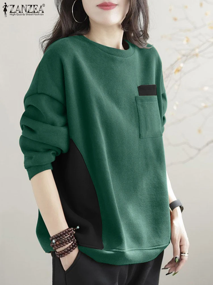 Autumn Patchwork Sweatshirts ZANZEA Women Fashion Casual Long Sleeve Hoodies Tops Stylish Loose Pullovers Sweater Oversize 2024