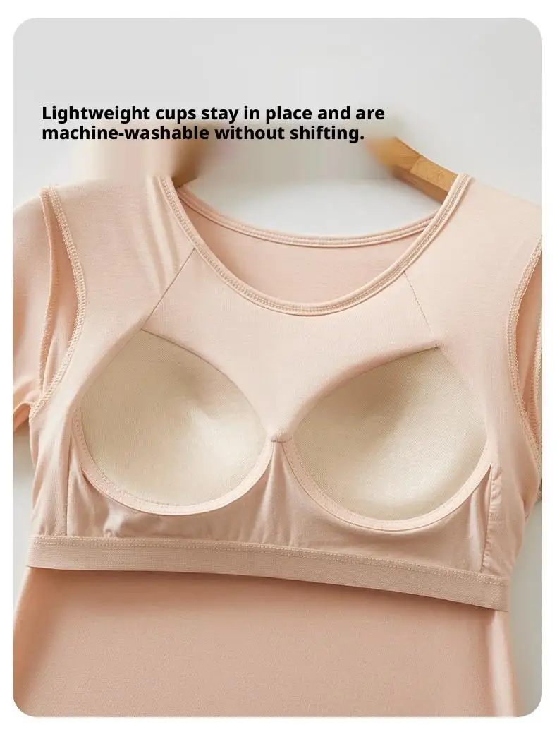Ubowen Für 40-90 kg große Frauen, Übergrößen-T-Shirt mit kurzen Ärmeln, integriertem BH, Rundhalsausschnitt und festem Körbchen. – Detail 12