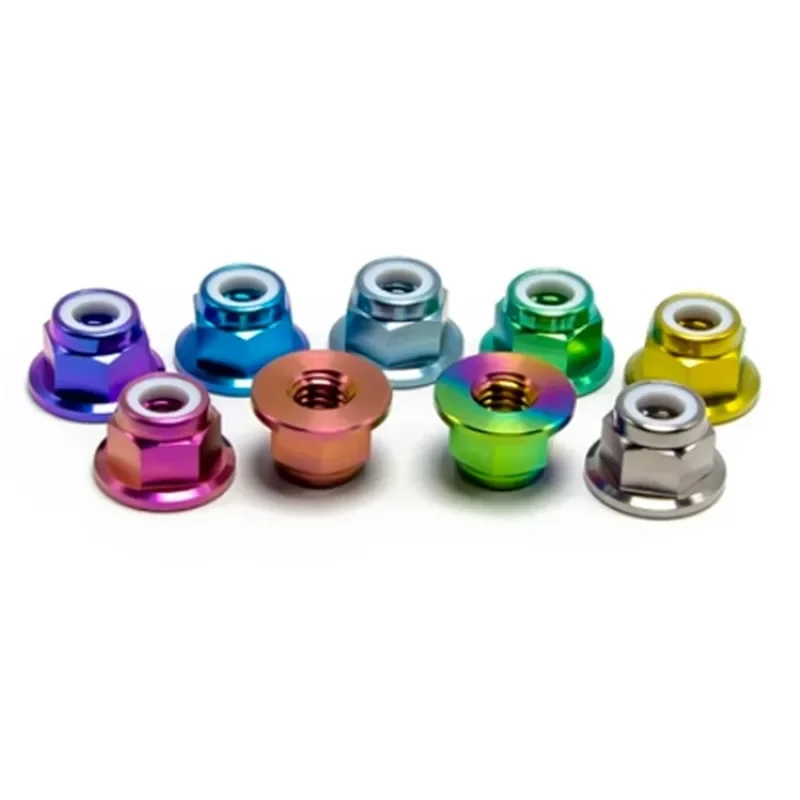 1pc  M5 M6 M8 colourful Titanium Alloy TC4GR5 Flange nylon insert lock nut Hex Nut Flange Nuts