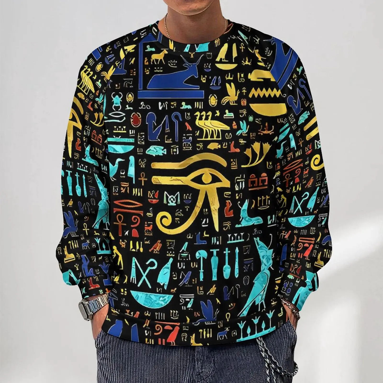 Colorful  Ancient Egyptian Art Hieroglyphic Casual Sweatshirts Hip Hop O Neck Hoodies Winter Long Sleeve Classic Oversize Hoodie