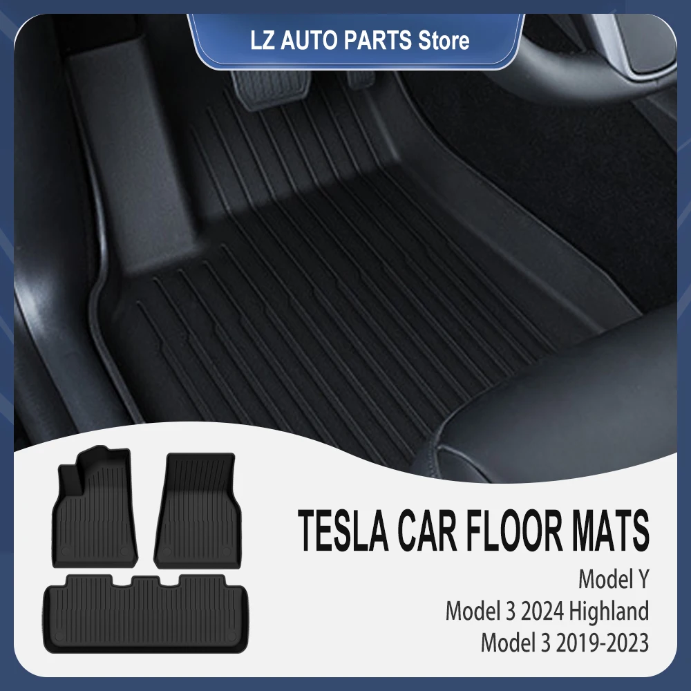 For Tesla Trunk Mat Model Y Model 3 high land Floor Mat 2021-2024 Luggage Mat TPE waterproof Anti-Slip Set Floor Liner Mat