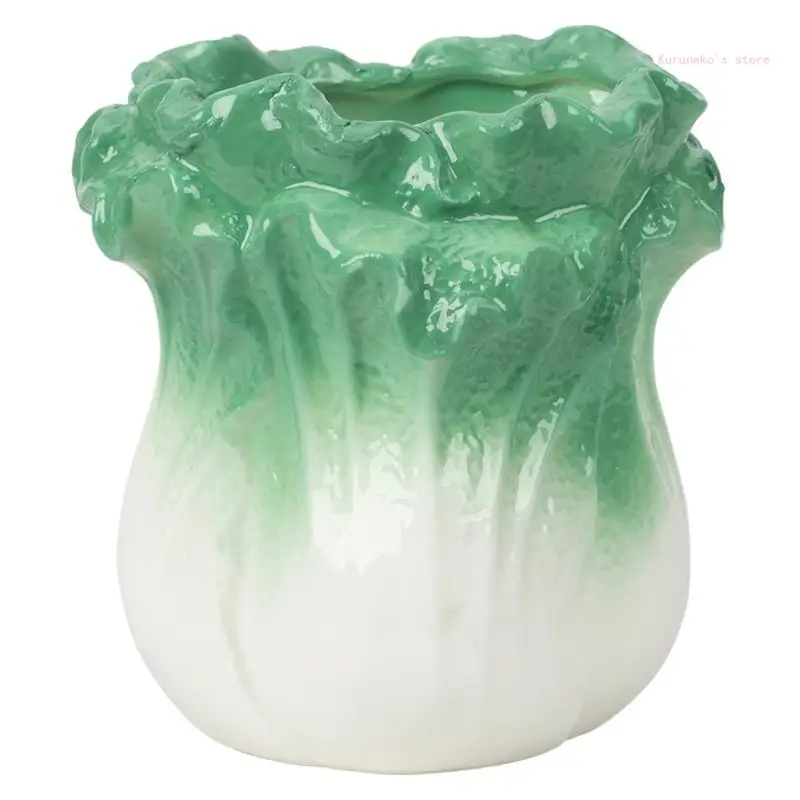Ceramic Cabbage Shaped Stationery Multifunctional Pen Holder Porcelain Pencil Cup for Desks and Bookshelves