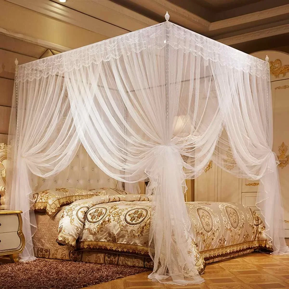 

Four Corner Mosquito Net For Double Bed Mosquito Repellent Tent Insect Reject Canopy Bed Curtain Elegant Canopy Mosquito Netting