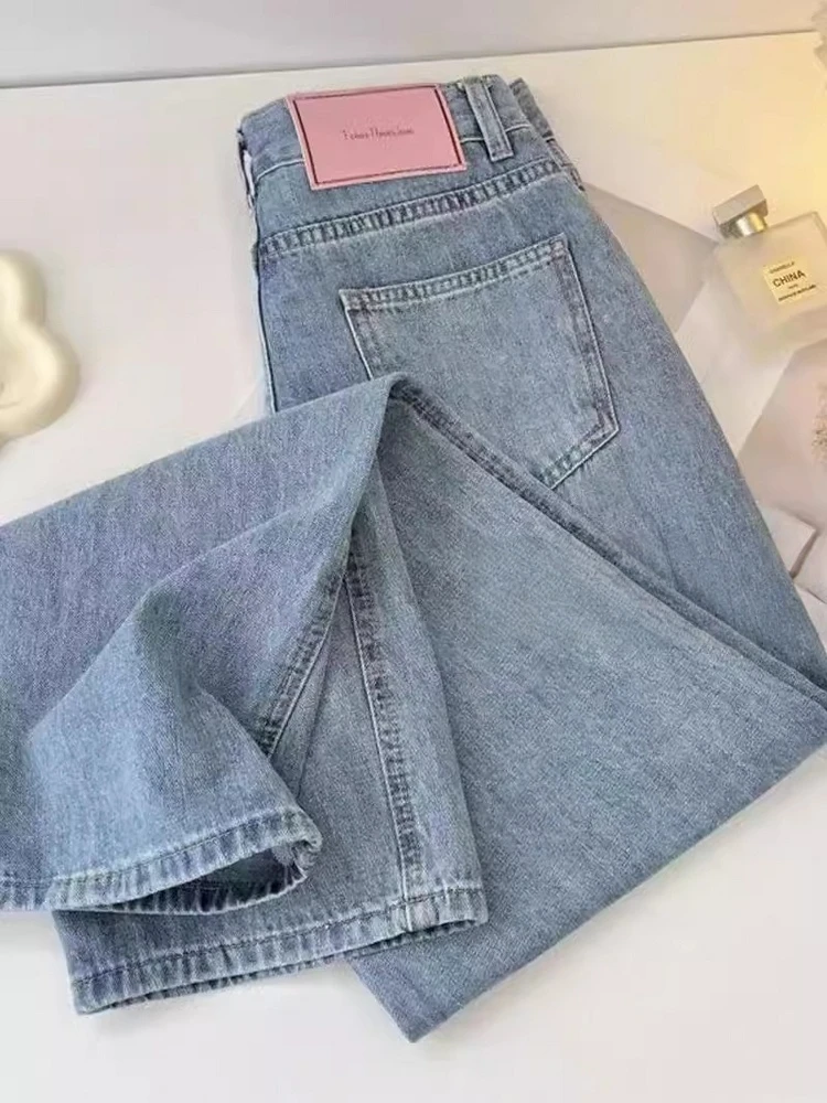 

Джинсы с высокой талией и широкими штанинами, женские, прямого кроя, облегающие, расклешенные, из денима, для осени и зимы, повседневные, в стиле High Street