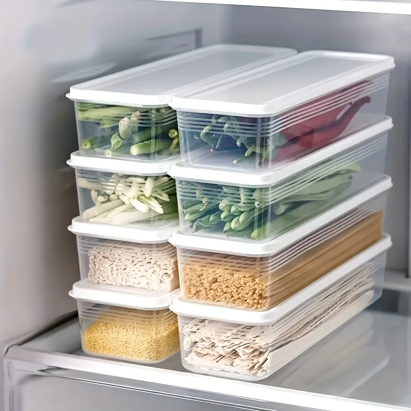 4 Plastic Food Storage Container with a Flip Lid, Suitable for Storing Fresh Produce, Noodles, Onions, Garlic and Vegetables