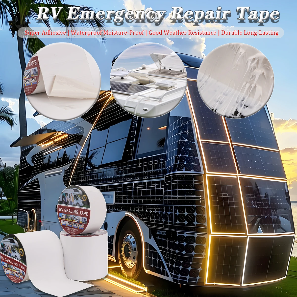 RV Roof Butyl Repair Sealing Tape White-Temperature Resistant Strong Adhesive Not Falling off Suitable Trailer Boat Truck Camper