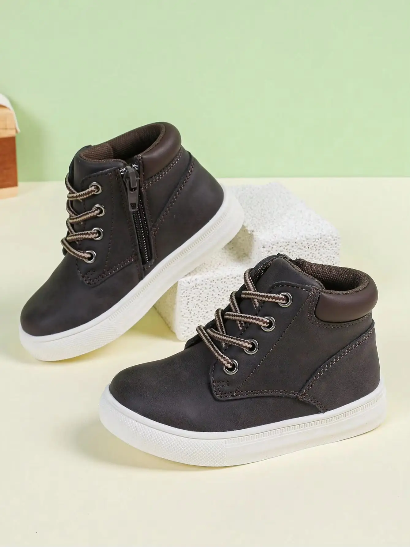 New Kids Side-Zip Hiking Ankle Boots, Waterproof Anti-Slip Wear-Resistant Children High Top PU Leather Boots, Preppy Style Solid