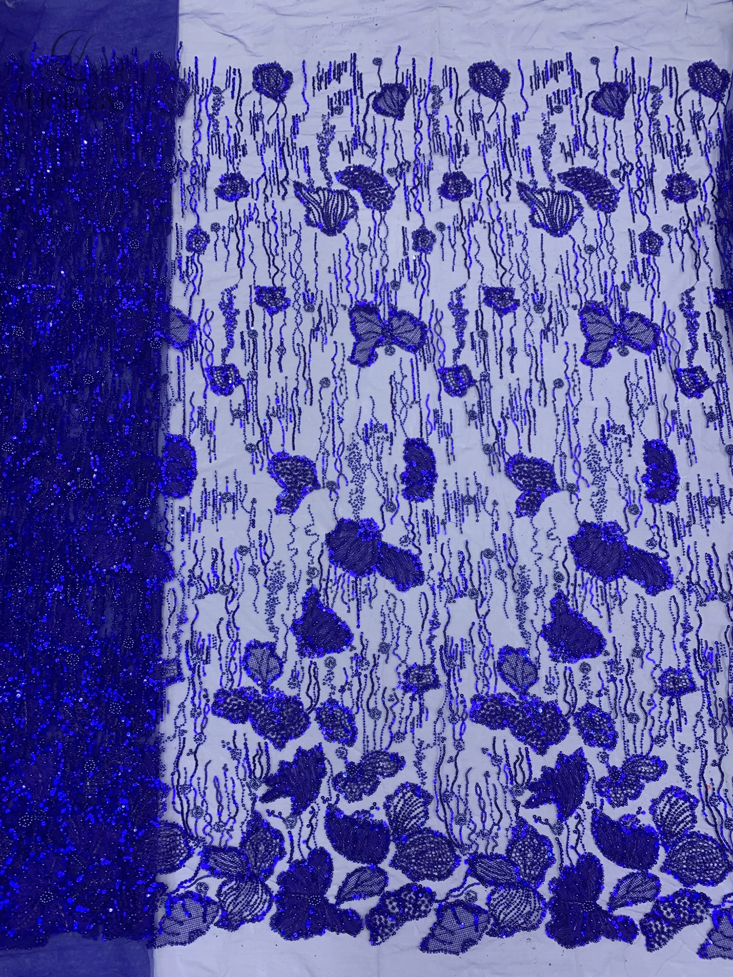 Heavy Beaded Lace Fabric French Net Sequins Material With Butterfly Pattern DIY Clothing Party Dress