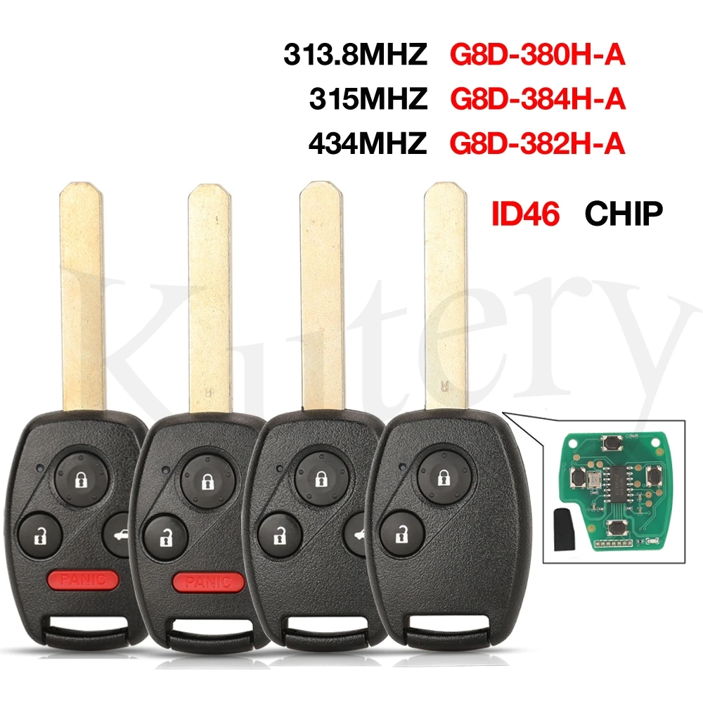 

jingyuqin 5PCS 313.8/315/434MHZ ID46 G8D-380H-A G8D-382H-A G8D-384H-A Remote Key For Honda Accord Element CR-V HR-V Odyssey