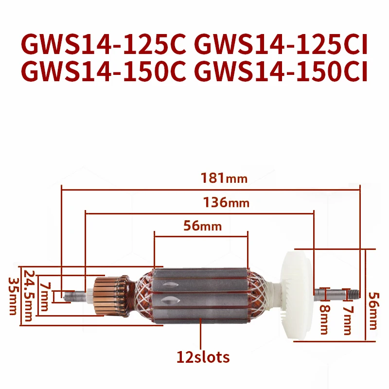 

Angle Grinder Armature Stator for Bosch GWS14-125C/CI 14-150C/CI Angle Grinder Armature Rotor Anchor Coil Replacement Parts