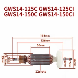 Angle Grinder Armature Stator for Bosch GWS14-125C/CI 14-150C/CI Angle Grinder Armature Rotor Anchor Coil Replacement Parts