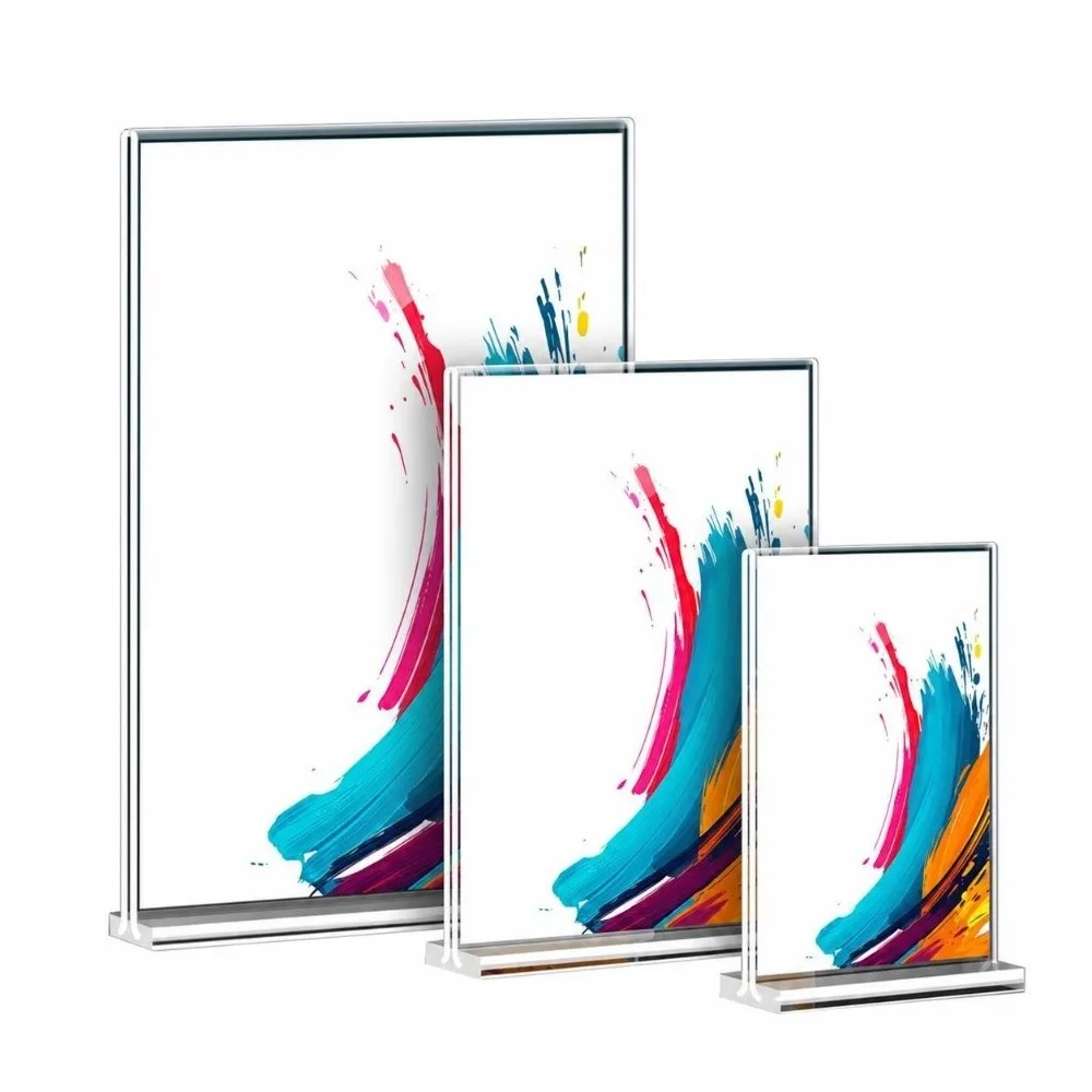 Durable A4/A5/A6 Desk Display Stand Acrylic Transparent Price Label Display Rack Double Side Clear Ad Frame Restaurant