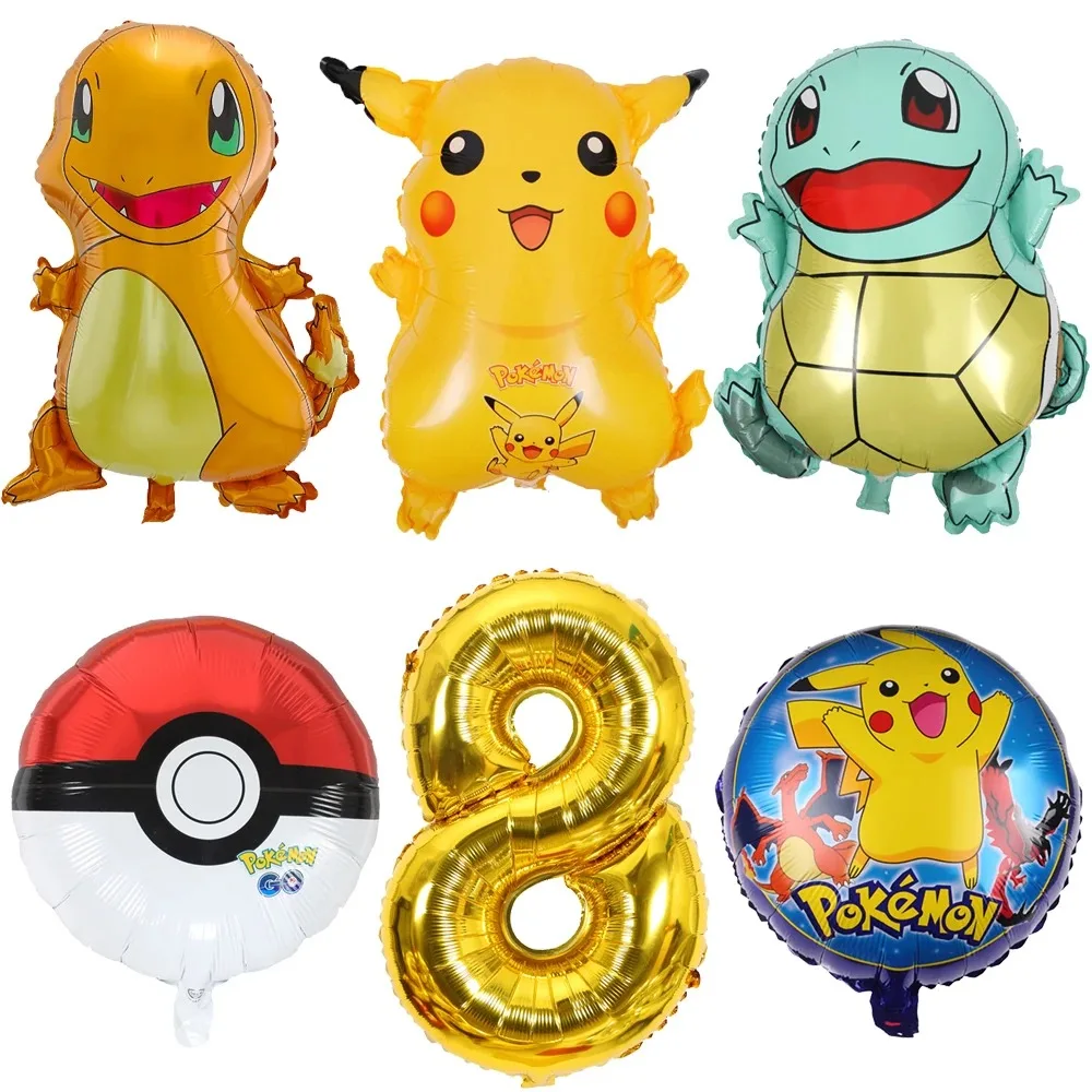 Pokemon Birthday Party Decoration Disposable Tableware Tablecloth Paper Balloons Dinner Plate Boys Pikachu Characters Supplies