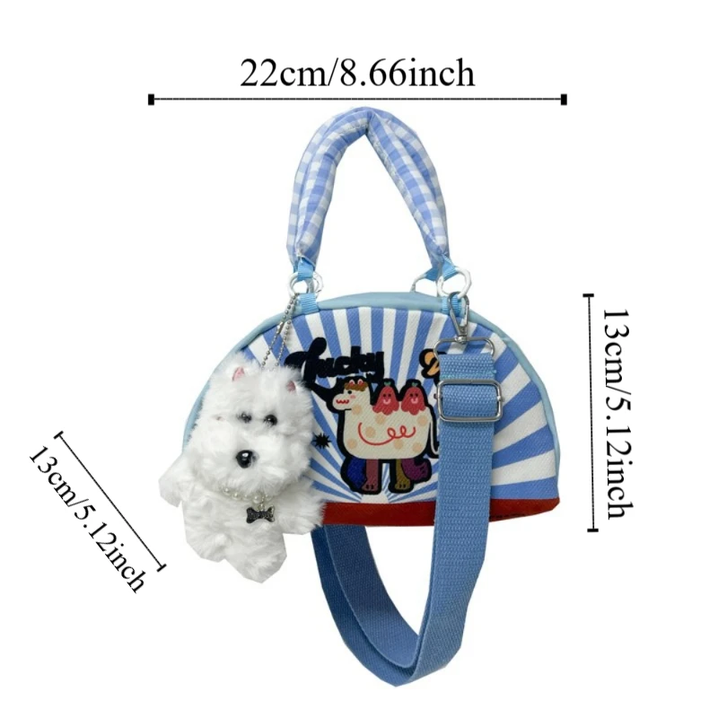 Borsa a mano spogliata per bambini Kawaii Borsa a forma di semicerchio con animali dei cartoni animati in stile coreano Borsa a tracolla leggera in alpaca