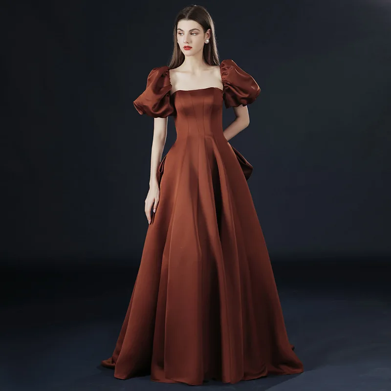 

Square Collar Formal Prom Dress Puff Sleeve Celebrity Dresses Women's Evening Dress Satin 프롬 드레스 Homecoming Graduation Dresses