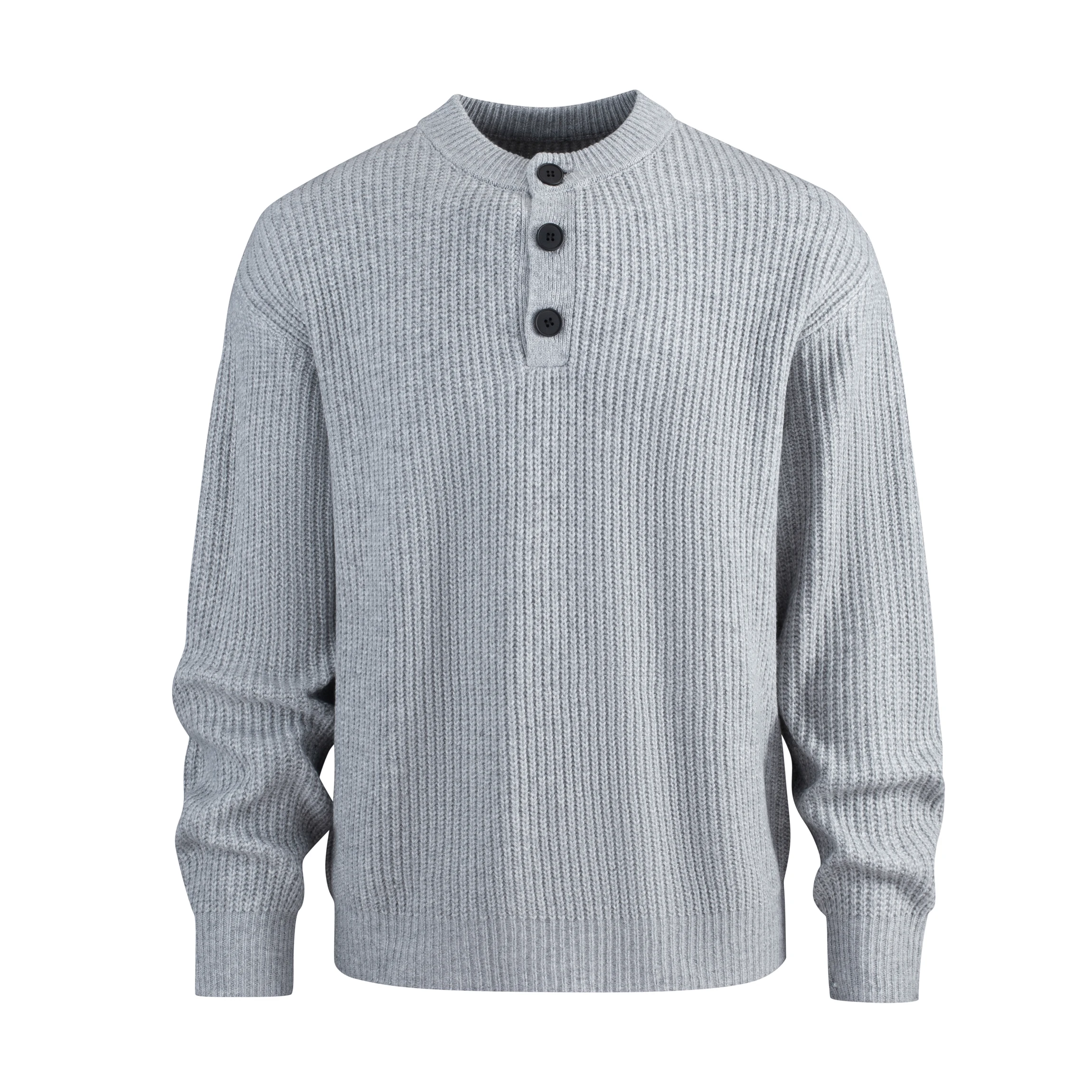 Autumn Winter Button Design Long Sleeve Knitted Pullover Versatile Casual Sweater