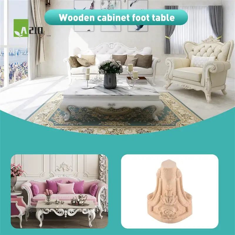 

A21Q -4PCS 10X6cm European Style Solid Wood Carved Furniture Foot Legs TV Cabinet Seat Feets