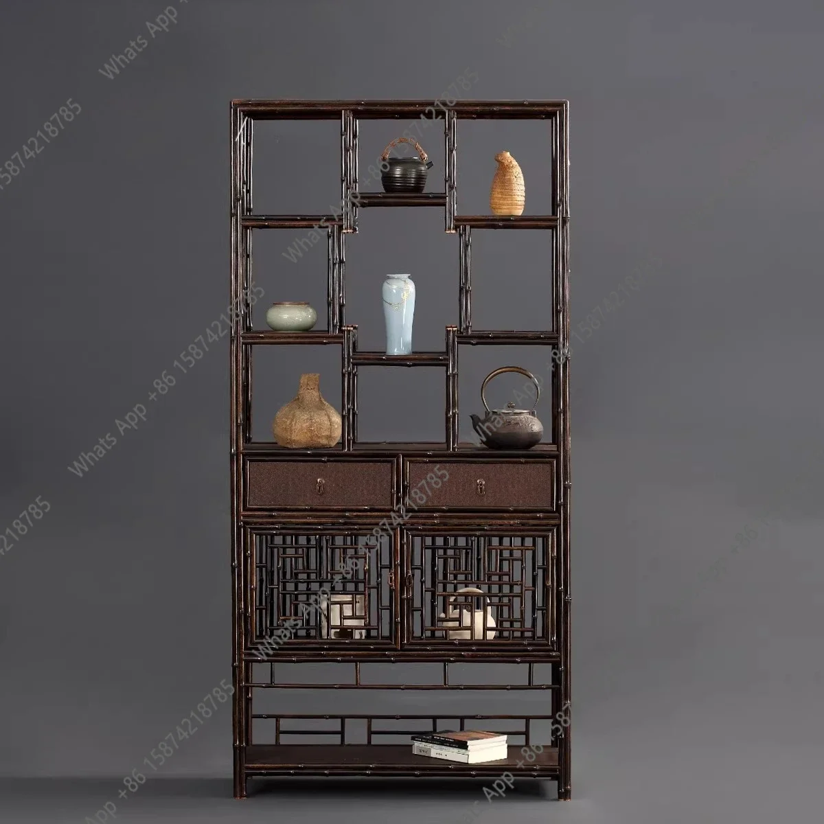 X Double Bamboo Joint Purple Bamboo Bogu Cabinet Imitation Ming-style Furniture Production Tea Set Storage Rack Bureau Elegant