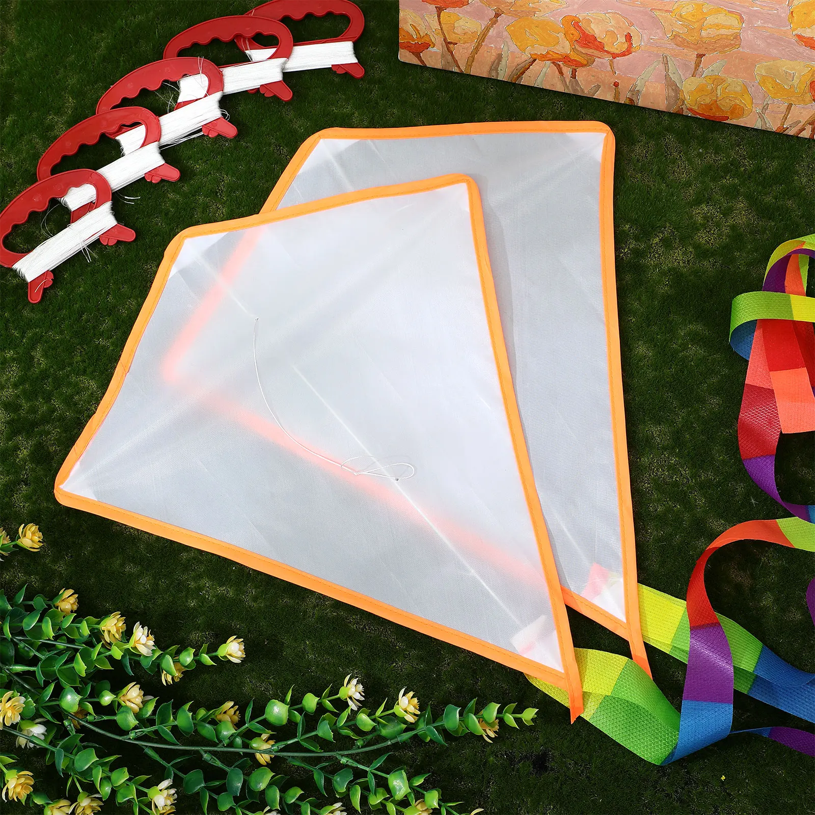 5 conjuntos de praia diy kite criança brinquedos ao ar livre para crianças pipas em branco papel de bambu em massa engraçado