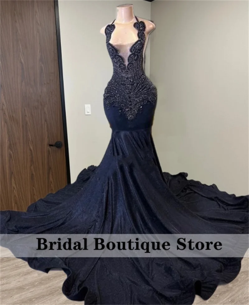 

Блестящее черное платье для выпускного вечера с бриллиантами, блестящие бусины и стразы, со шлейфом, Vestidos, платье для свадьбы, дня рождения