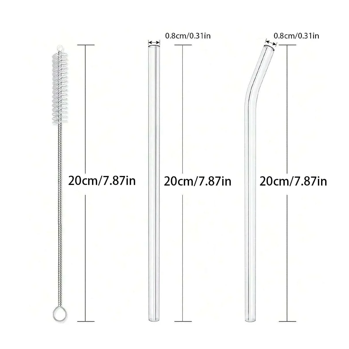 2/4/6pcs Transparent Glass Straws Heat Reusable Clear Glass Straw For Smoothies Cocktails Drinks Healthy Include Cleaning Brush